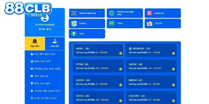 Những lựa chọn về cách nạp tiền 88CLB